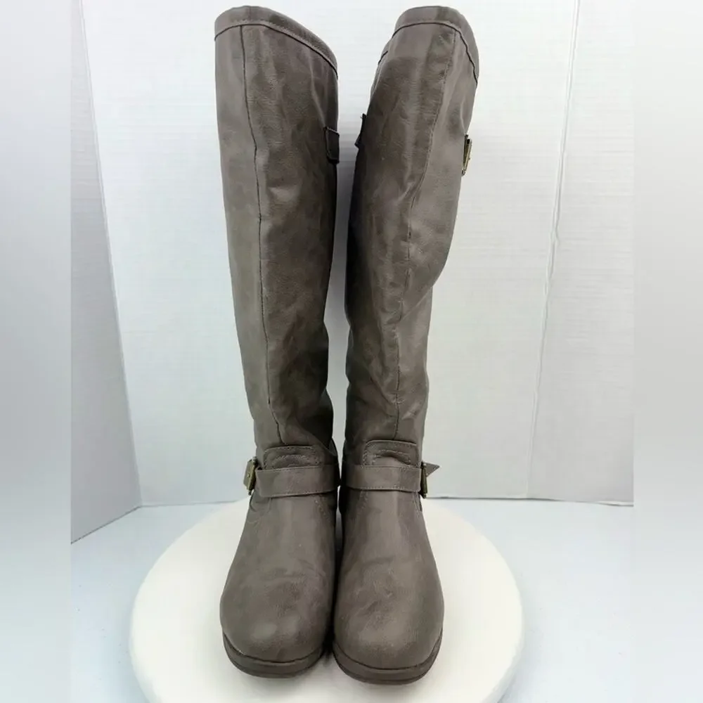 JOURNEE COLLECTION Womens Sz 8.5 Knee High Spokane Taupe Zip Up Boots Brown‎